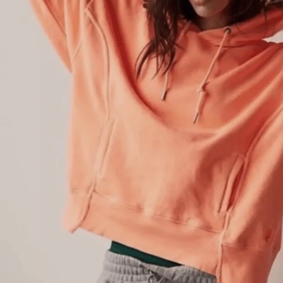 Free People Sprint To The Finish Hoodie Rib Hem Pockets Slouchy Hot Watermelon - Picture 3 of 7